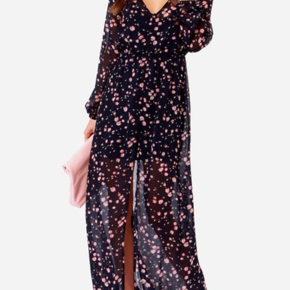 Volcom Two-Piece Silk Maxi Floral Dress w/Cotton Slip - Picture 2 of 6